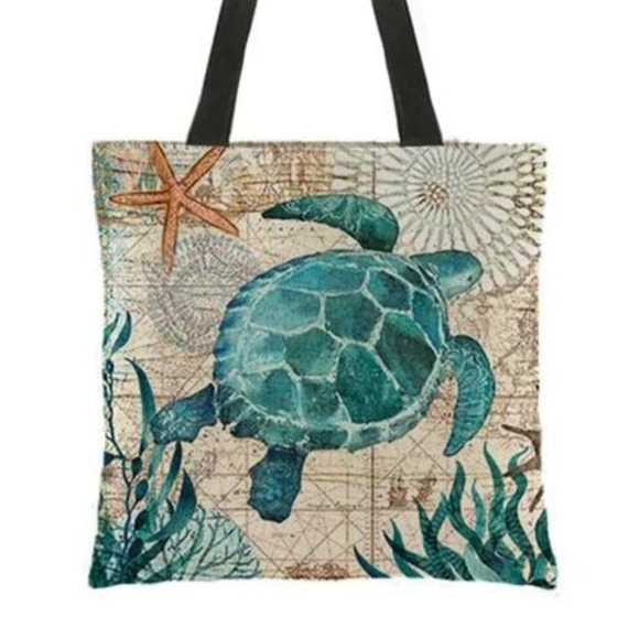 Turtle Tote Bag Tortiose Canvas Bag Sea Turtle Bag Shoulder Tote Bag Beach NEW - Picture 3 of 7